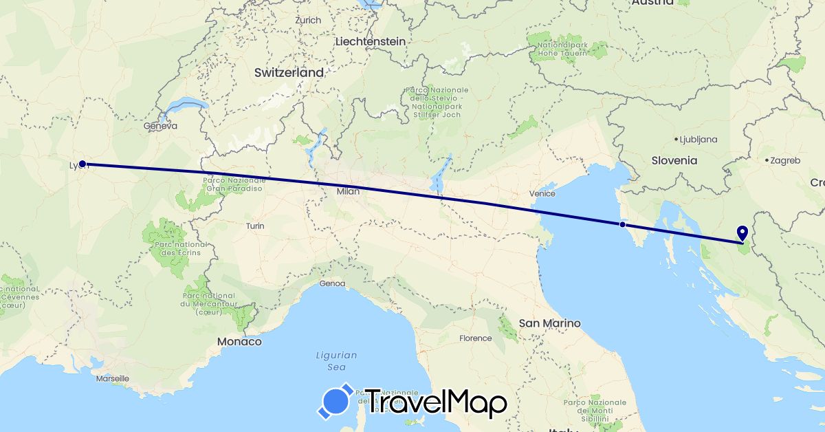 TravelMap itinerary: driving in France, Croatia (Europe)